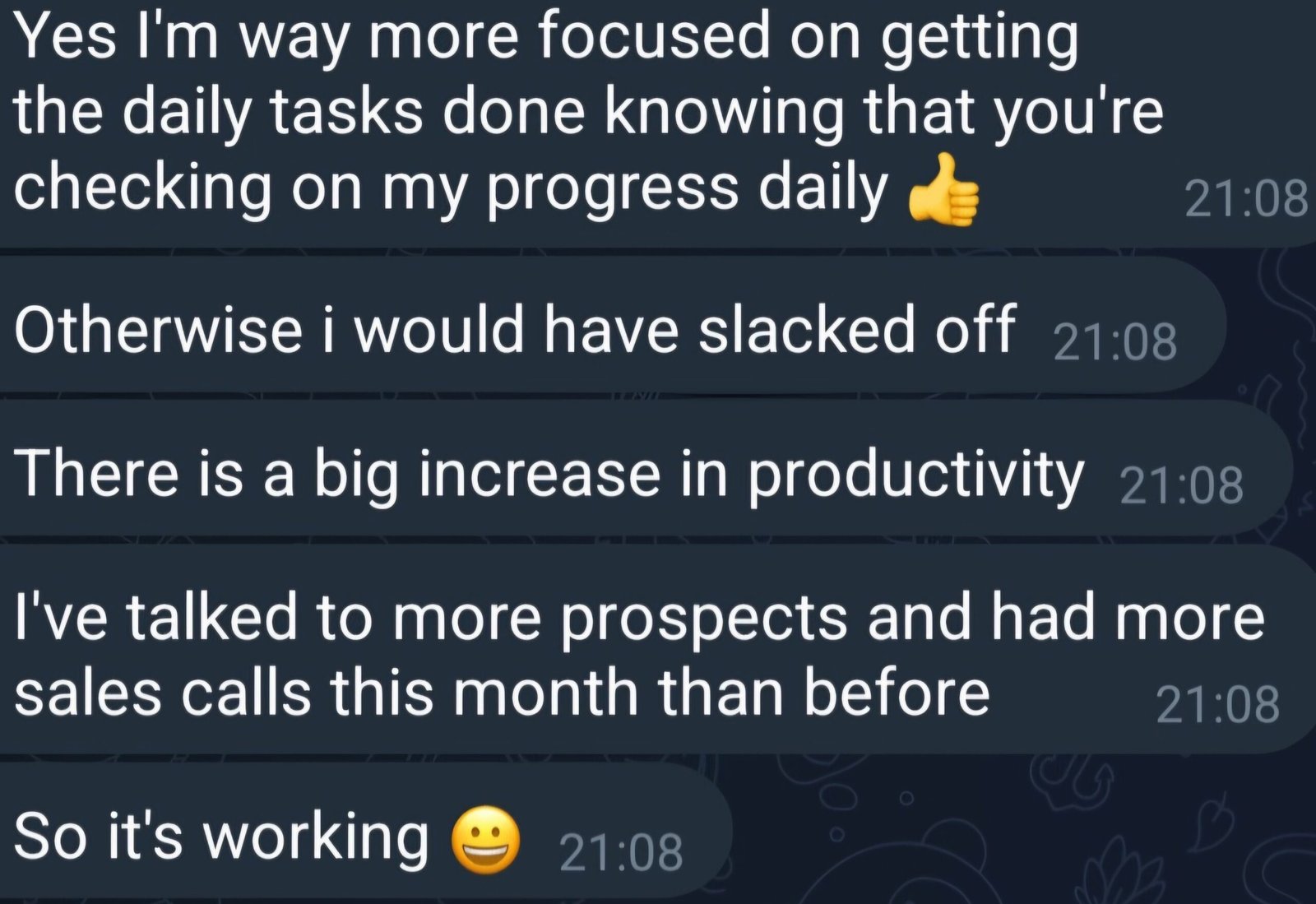 Matt notes big productivity jump and more sales calls thanks to daily progress checks