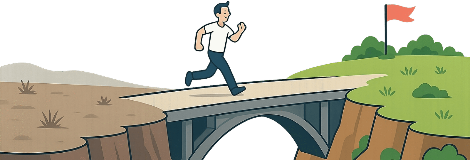 Runner crosses the bridge over the motivation gap toward the goal