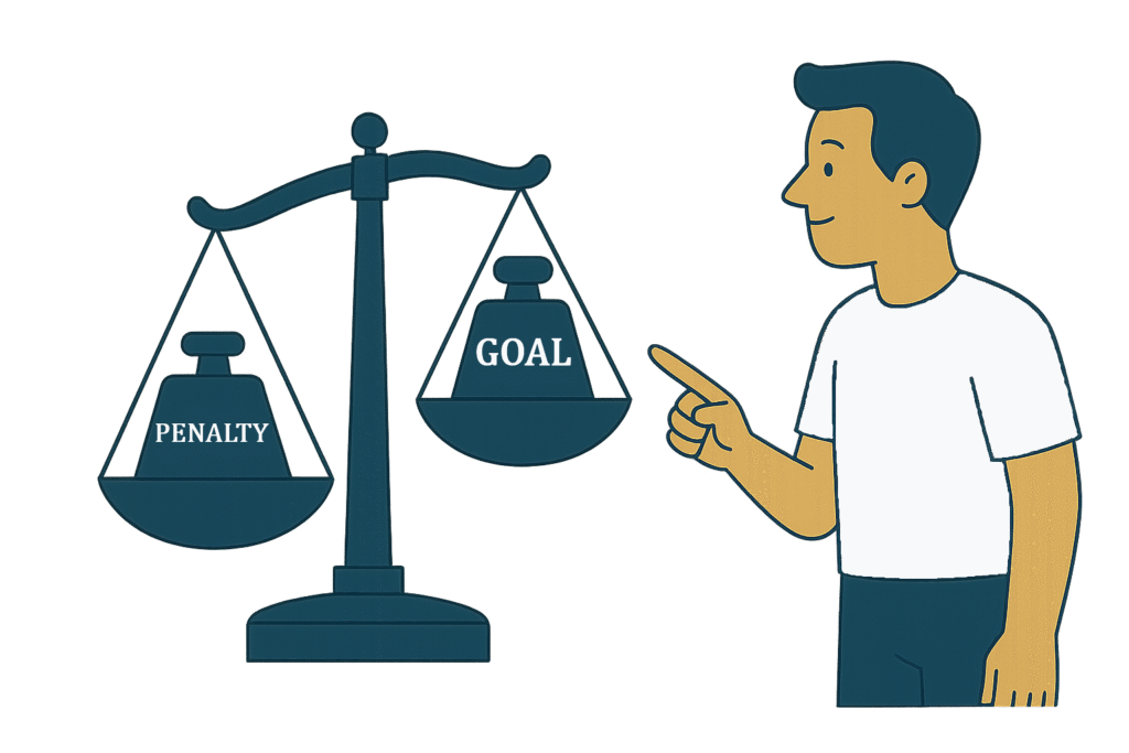 Client weighs penalty against goal on balance scale for accountability motivation